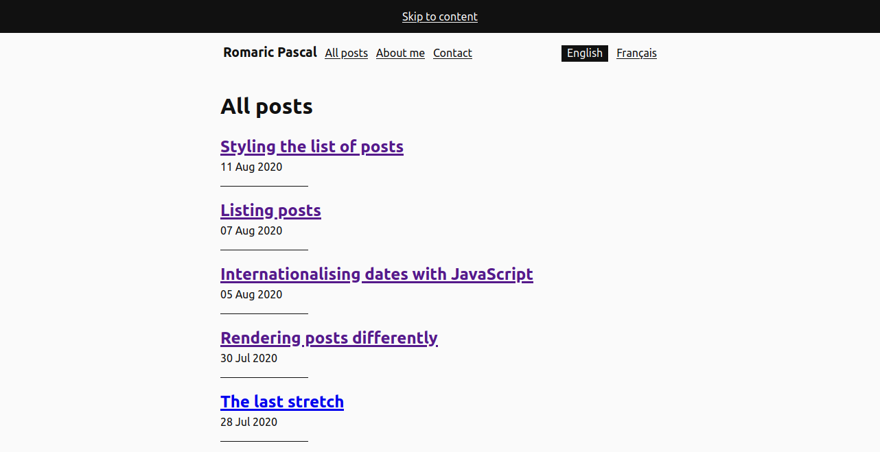 Screenshot de la liste d'articles